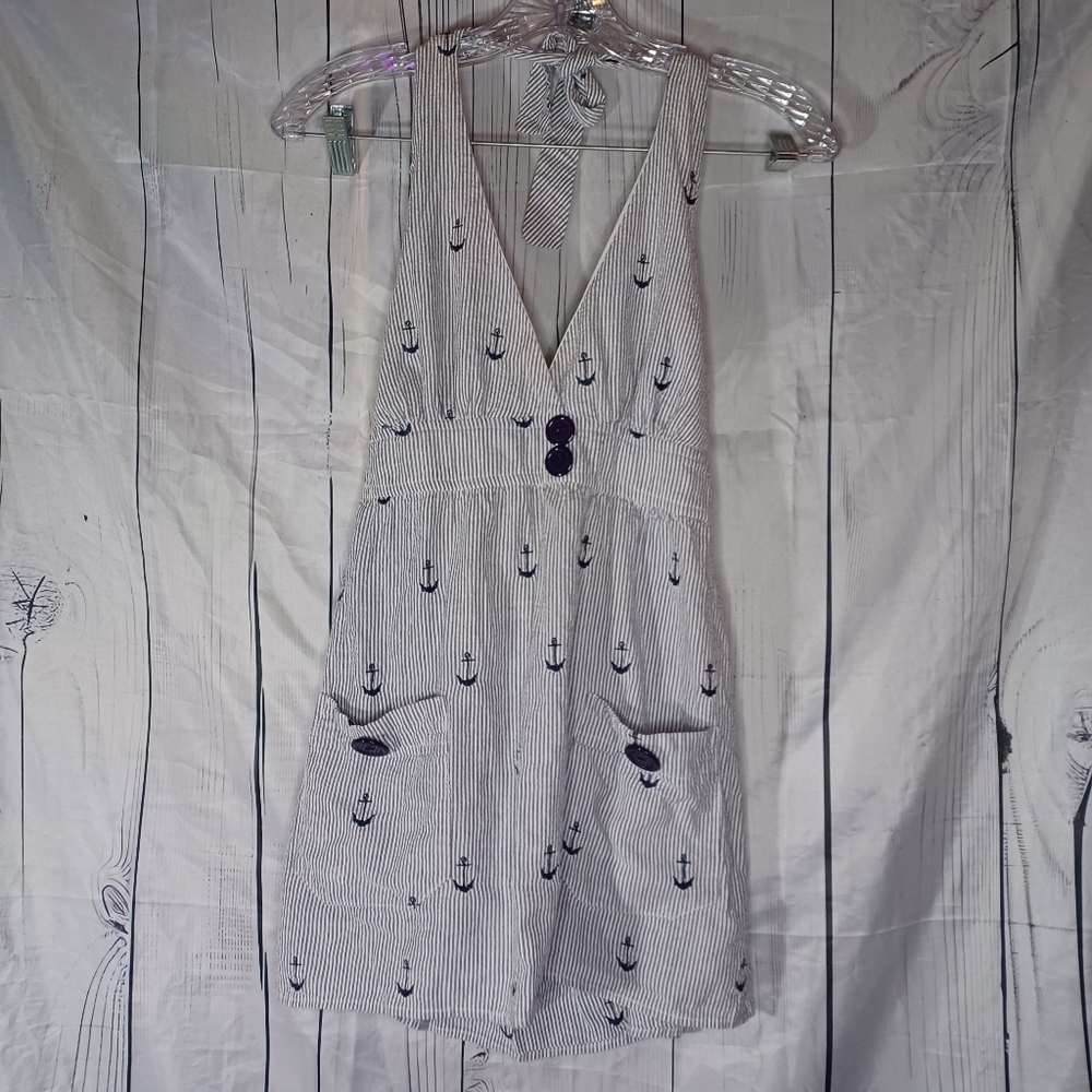 Lucy Love Nautical Blue and White With Anchors Coastal Halter Top